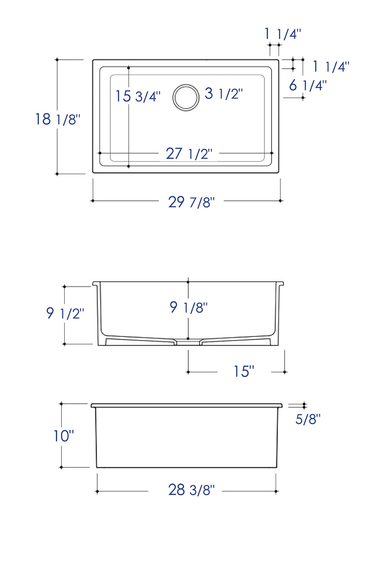 Black Matte 30" x 18" Fireclay Undermount / Drop In Fireclay Kitchen Sink