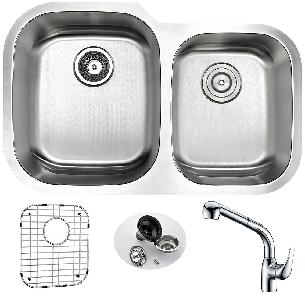 ANZZI KAZ3220-040 MOORE Undermount 32 in. Double Bowl Kitchen Sink with Harbour Faucet in Polished Chrome