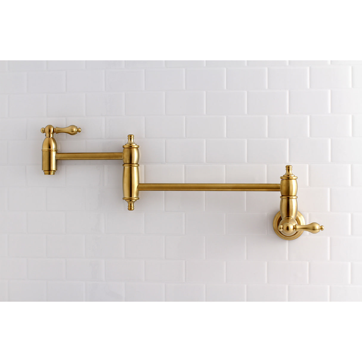 Kingston Brass KS3107AL Restoration Wall Mount Pot Filler Kitchen Faucet, Brushed Brass