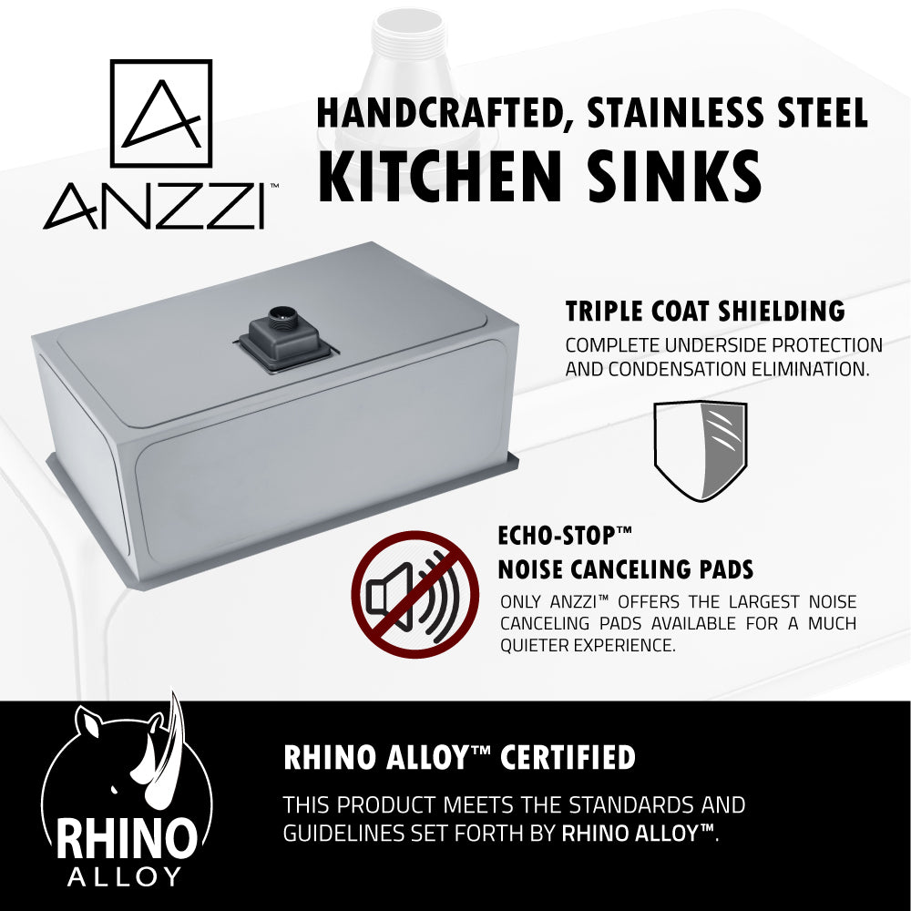 ANZZI K-AZ3018-1AS Vanguard Undermount Stainless Steel 30 in. 0-Hole Single Bowl Kitchen Sink in Brushed Satin