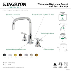 Kingston Brass FSC8930CML Manhattan Widespread Bathroom Faucet with Brass Pop-Up, Matte Black