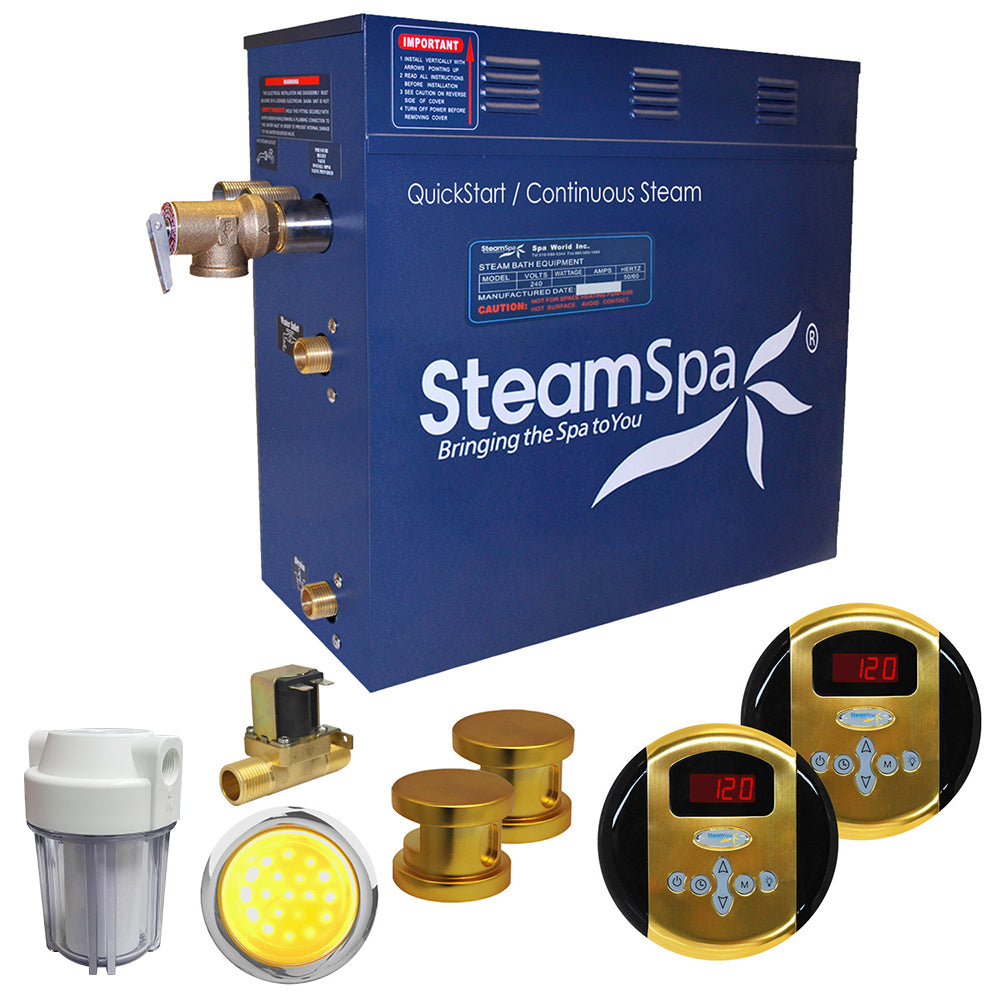 SteamSpa Royal 10.5 KW QuickStart Acu-Steam Bath Generator Package with Built-in Auto Drain in Polished Gold RY1050GD-A