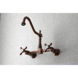 Kingston Brass KS124AXAC Heritage Wall Mount Bridge Kitchen Faucet, Antique Copper