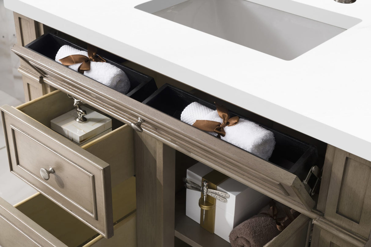 Bristol 36" Single Vanity, Whitewashed Walnut w/ 3 CM White Zeus Silestone Top