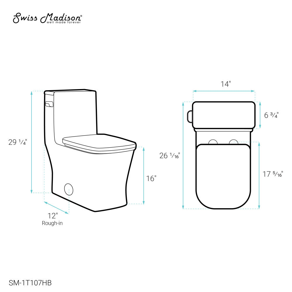 Concorde One-Piece Square Toilet Side Flush, Black Hardware 1.28 gpf