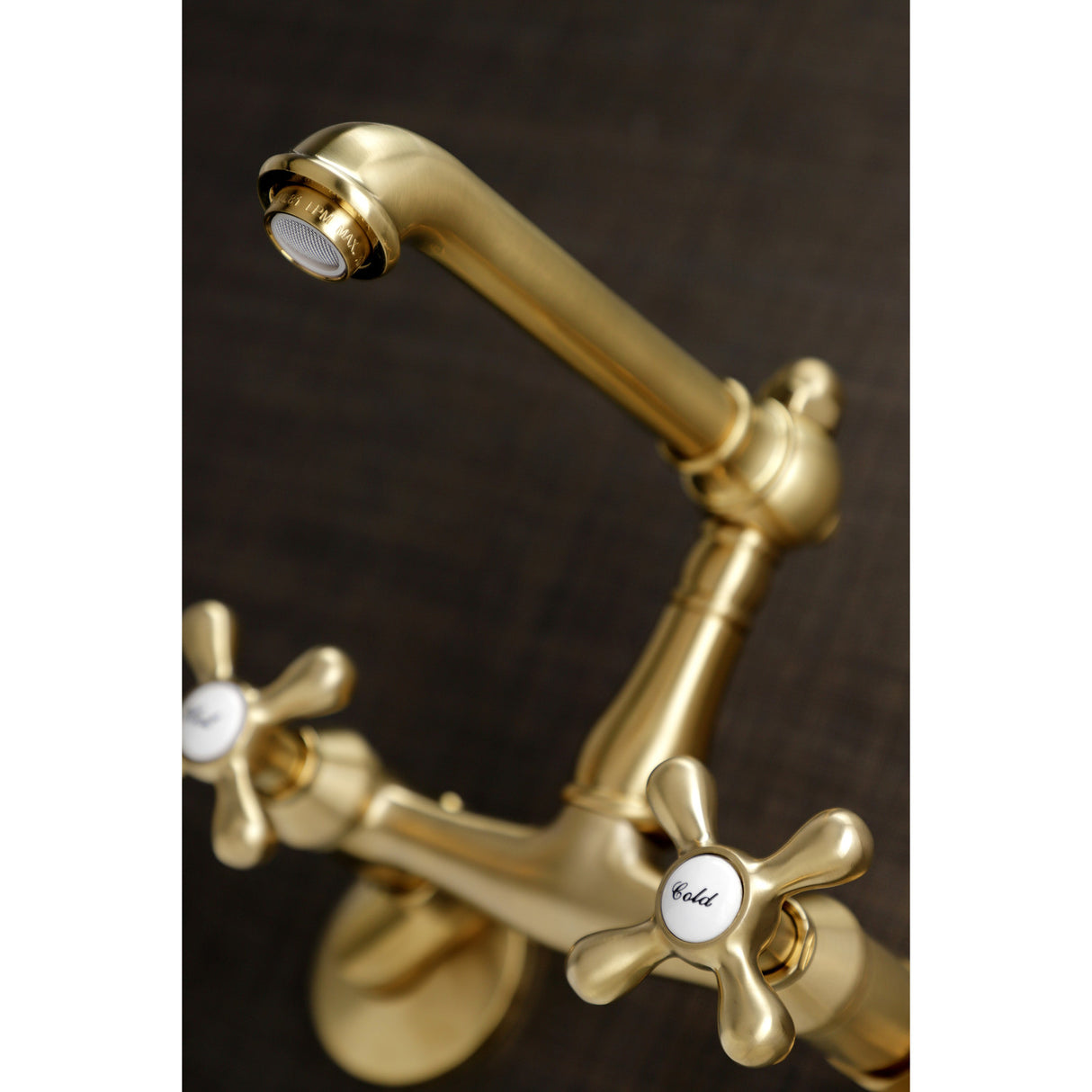 Kingston Brass English Country 6-Inch Adjustable Center Wall Mount Kitchen Faucet, Brushed Brass