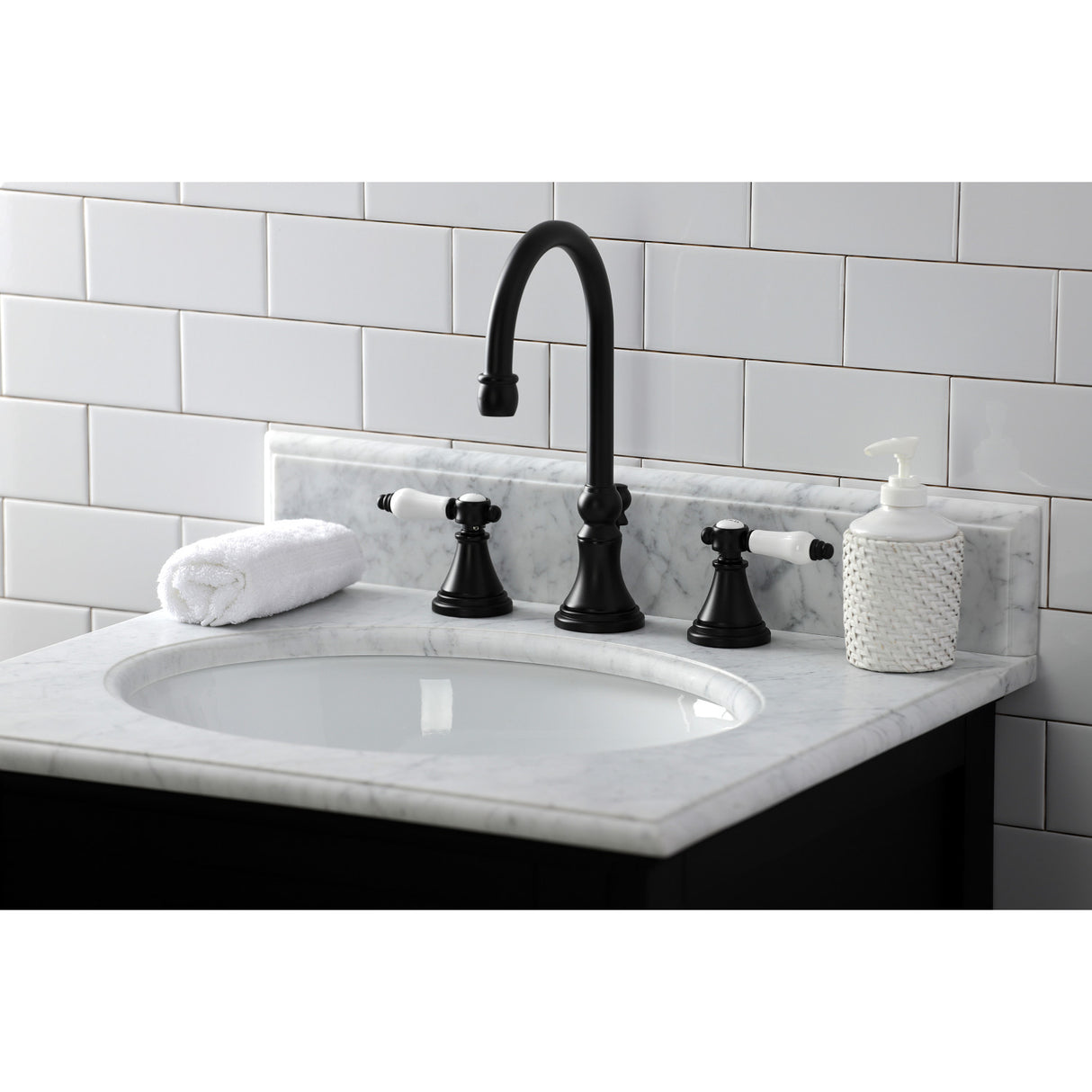Kingston Brass KS2980BPL Bel-Air Widespread Bathroom Faucet with Brass Pop-Up, Matte Black