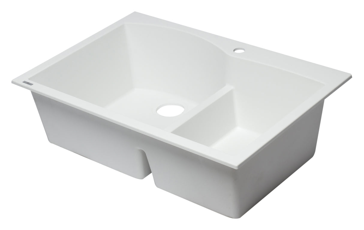 ALFI brand AB3320DI-W White 33" Double Bowl Drop In Granite Composite Kitchen Sink