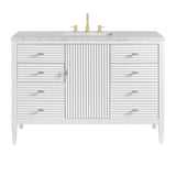 Myrrin 48" Single Vanity, Bright White w/ 3 CM Eternal Jasmine Pearl Silestone Top