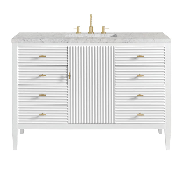 Myrrin 48" Single Vanity, Bright White w/ 3 CM Eternal Jasmine Pearl Silestone Top