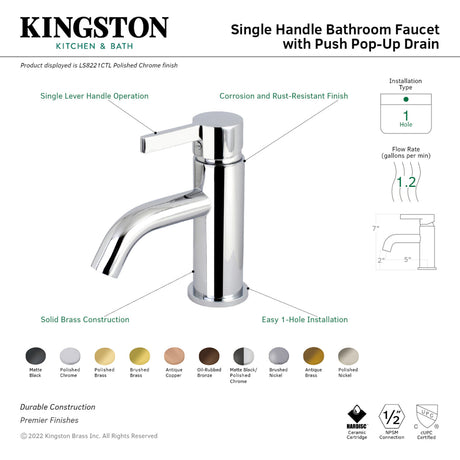 Fauceture LS8223CTL Continental Single-Handle Bathroom Faucet with Push Pop-Up, Brushed Brass