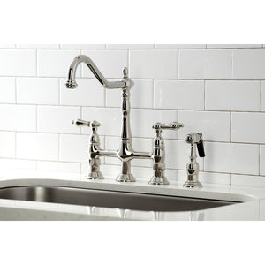 Kingston Brass KS1276ALBS Heritage Bridge Kitchen Faucet with Brass Sprayer, Polished Nickel