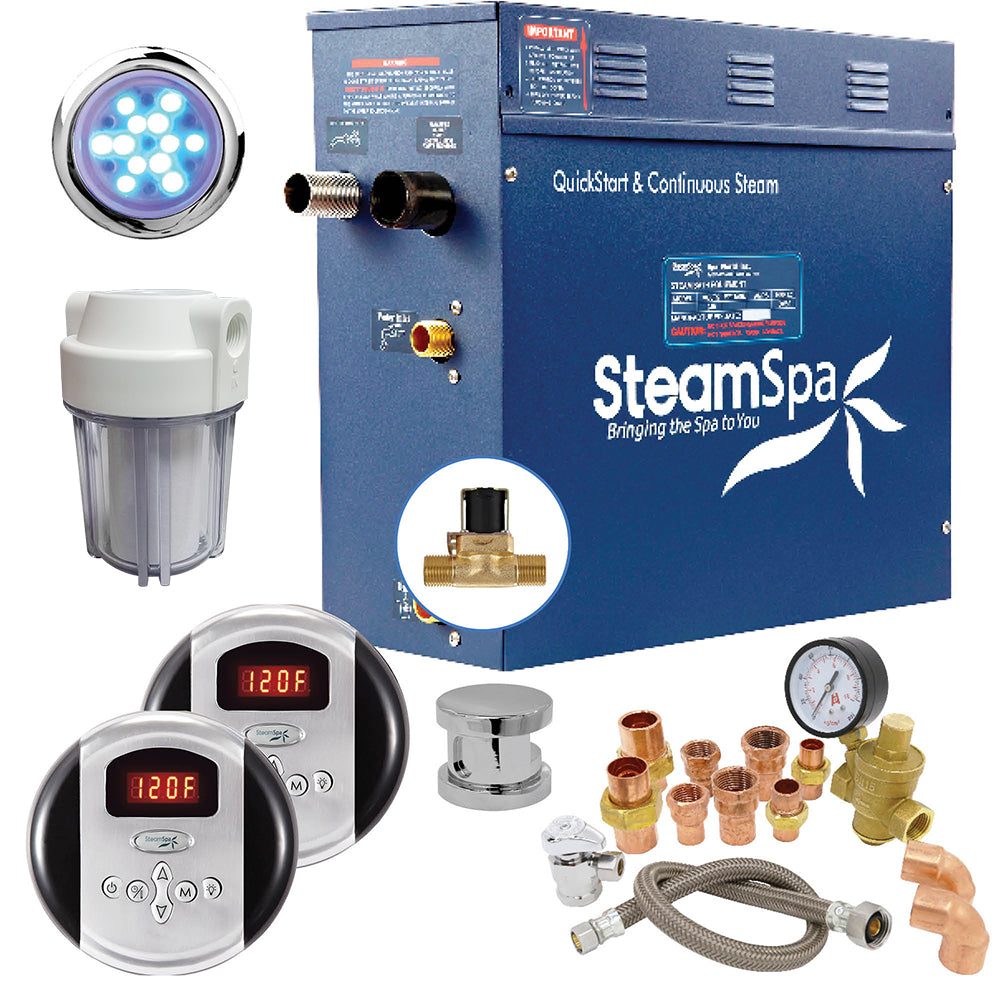 SteamSpa Executive 6 KW QuickStart Acu-Steam Bath Generator Package with Built-in Auto Drain in Polished Chrome EXR600CH-A