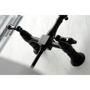 Kingston Brass KS1260PKLBS Duchess Wall Mount Bridge Kitchen Faucet with Brass Sprayer, Matte Black