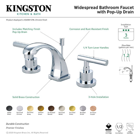 Kingston Brass KS4941CML Manhattan 8 in. Widespread Bathroom Faucet, Polished Chrome