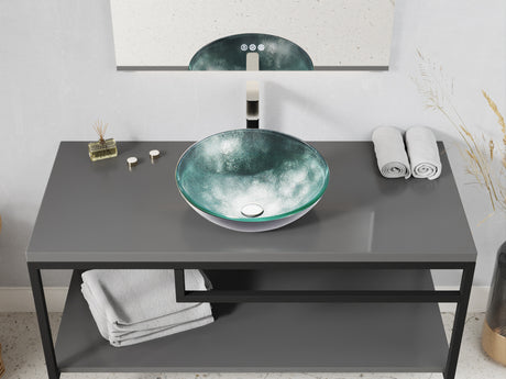 ANZZI LS-AZ917 Belissima Round Glass Vessel Bathroom Sink with Stellar Grey Finish