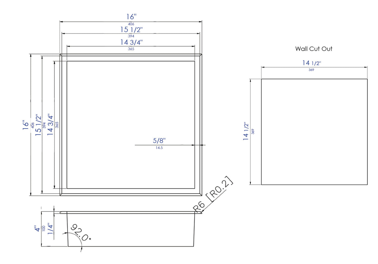 ALFI brand 16" x 16" White Matte Stainless Steel Square Single Shelf Bath Shower Niche