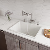 ALFI brand AB2418UD 24" White Undermount / Drop In Fireclay Kitchen Sink