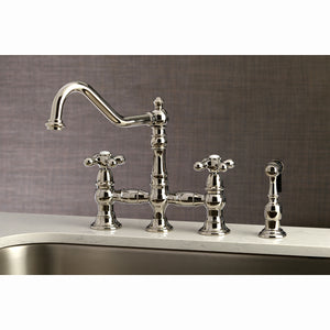 Kingston Brass KS3276AXBS Restoration 8" Bridge Kitchen Faucet with Sprayer, Polished Nickel