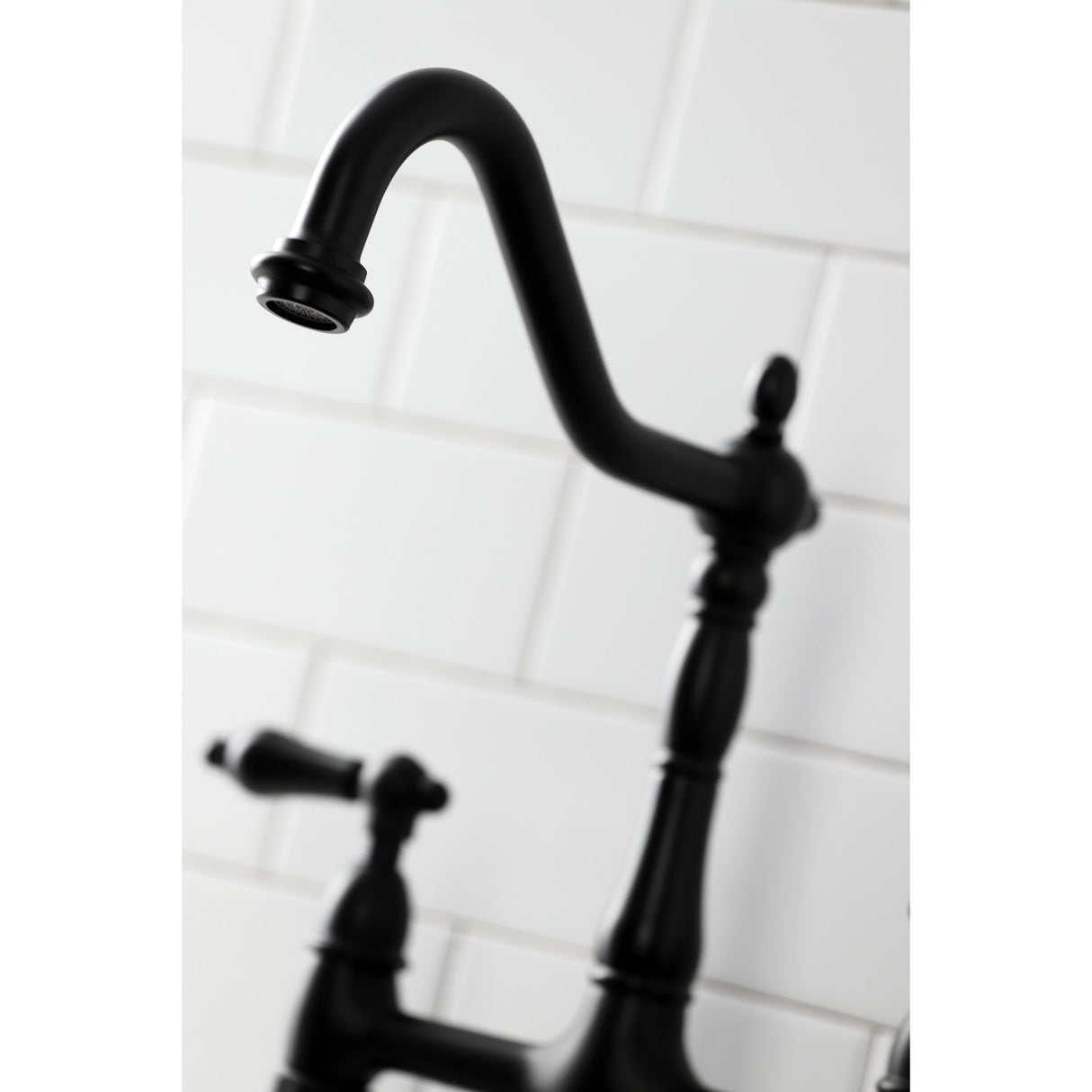 Kingston Brass KS1270ALBS Heritage Bridge Kitchen Faucet with Brass Sprayer, Matte Black
