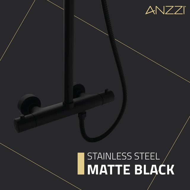 ANZZI SH-AZ101MB Heavy Rainfall Stainless Steel Shower Bar with Hand Sprayer in Matte Black