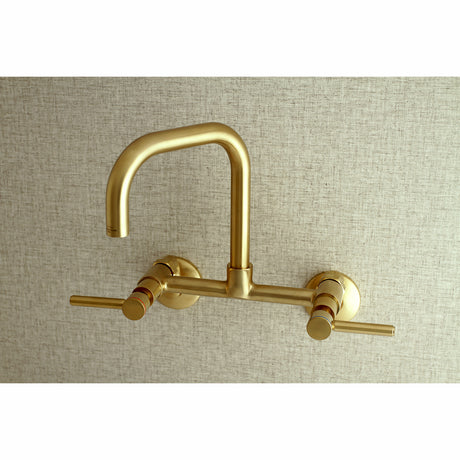 Kingston Brass Concord 8-Inch Adjustable Center Wall Mount Kitchen Faucet, Brushed Brass