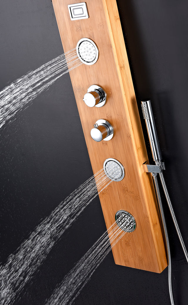 ANZZI SP-AZ059 Crane 60 in. Full Body Shower Panel with Heavy Rain Shower and Spray Wand in Natural Bamboo