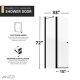 ANZZI SD-AZ14-01MB Romance 72-in. x 33.5-in. Frameless Swinging Shower Door in Matte Black