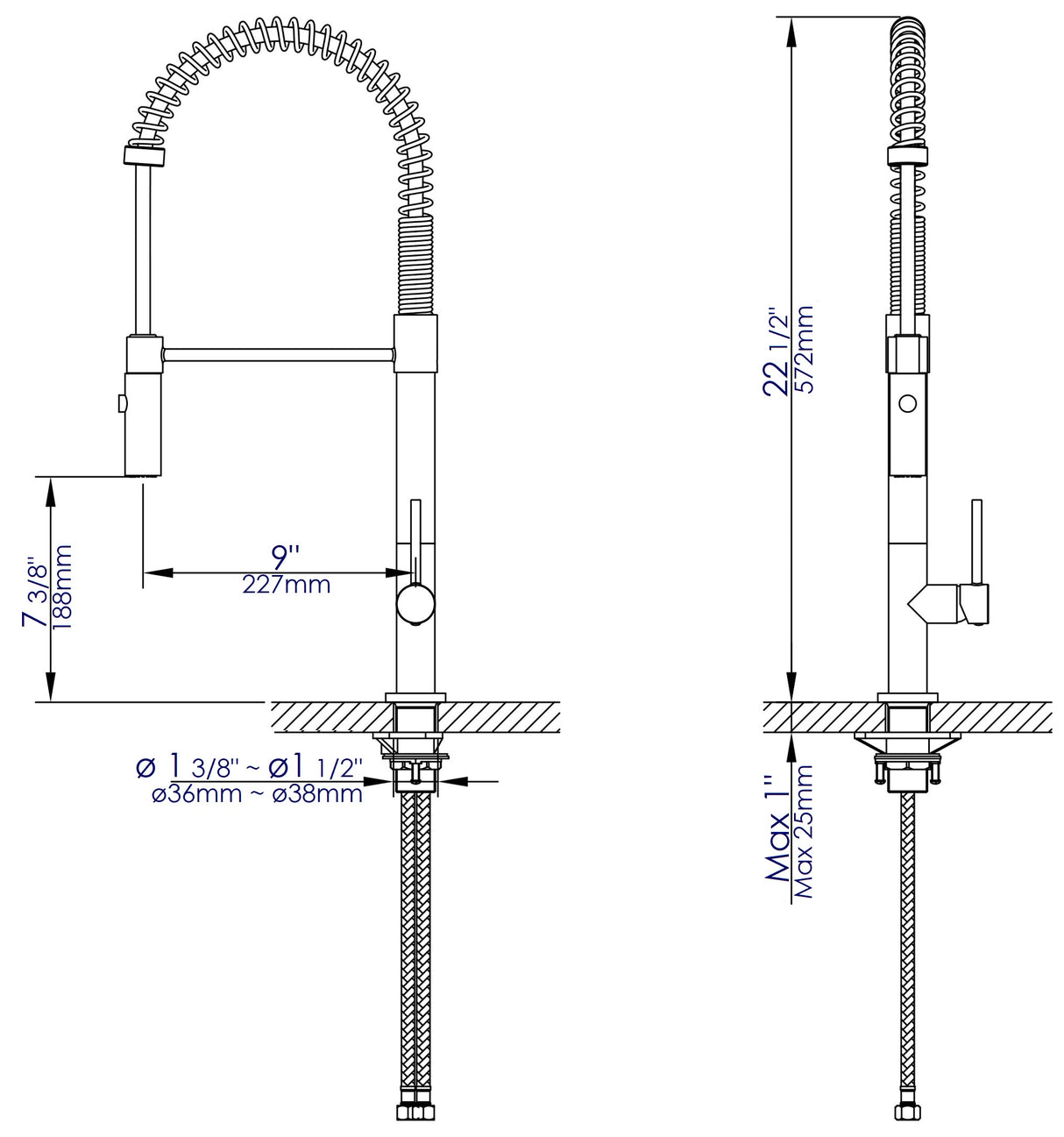 Brushed Nickel Commercial Spring Kitchen Faucet