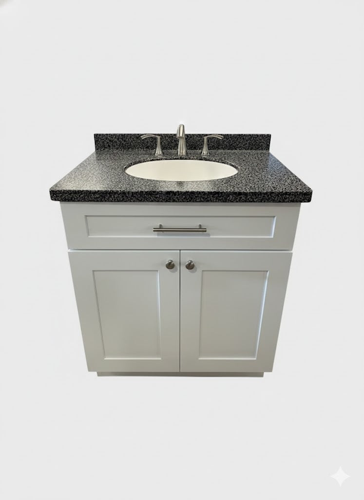 30" Cab-Tec Vanity + Bertch Solid Surface Top + Gerber Faucet