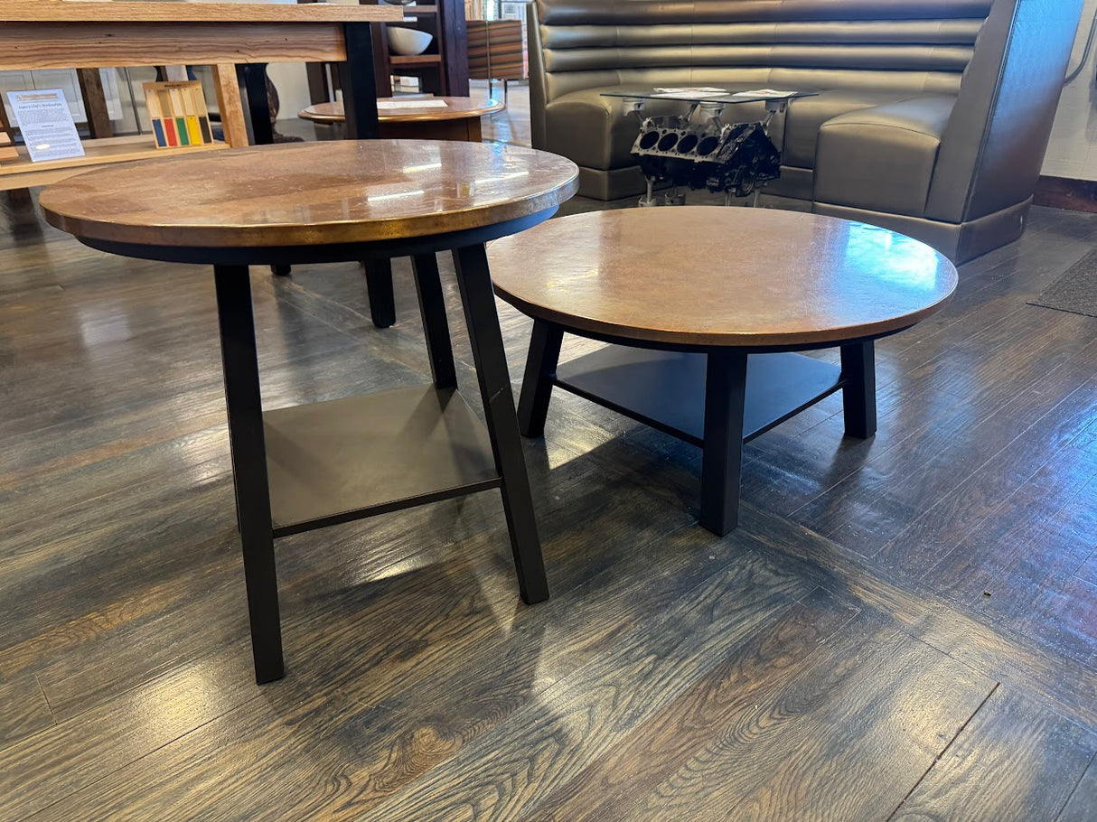 Ethan Allen Sherman Round Copper-Top Coffee and Cocktail Table