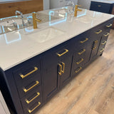 Beckett 84" Inch Double Bathroom Vanity Cultured Marble Countertop Undermount Square Sinks /w Symmons SLS-3512-BBZ-1.5 Dia Single Hole Single-Handle Bathroom Faucet with Drain Assembly in Brushed Bronz