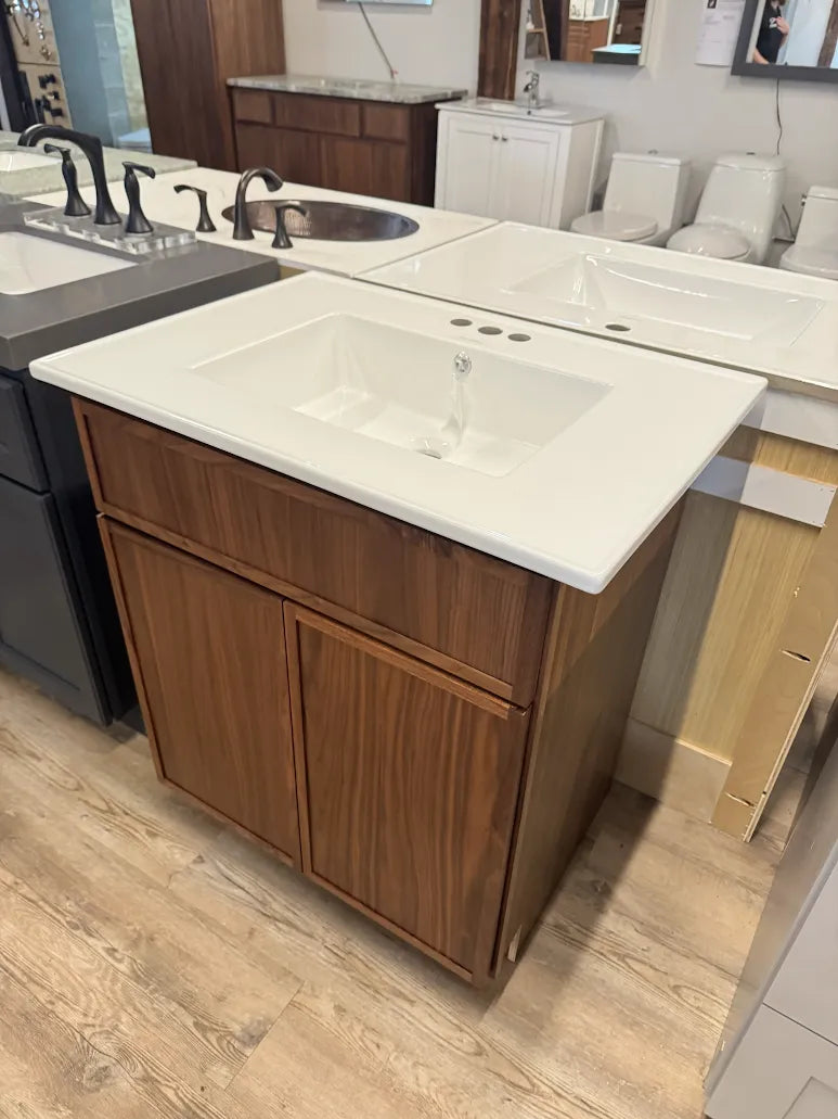 31" Classic Walnut Shaker Vanity with Integrated Ceramic Sink & Premium Plywood Construction