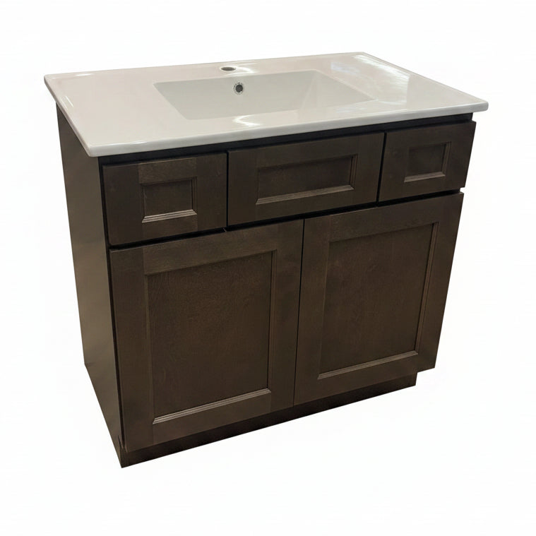36" KCD Vanity with Swiss Madison Ceramic Vanity Top – Modern Bathroom Vanity Suite