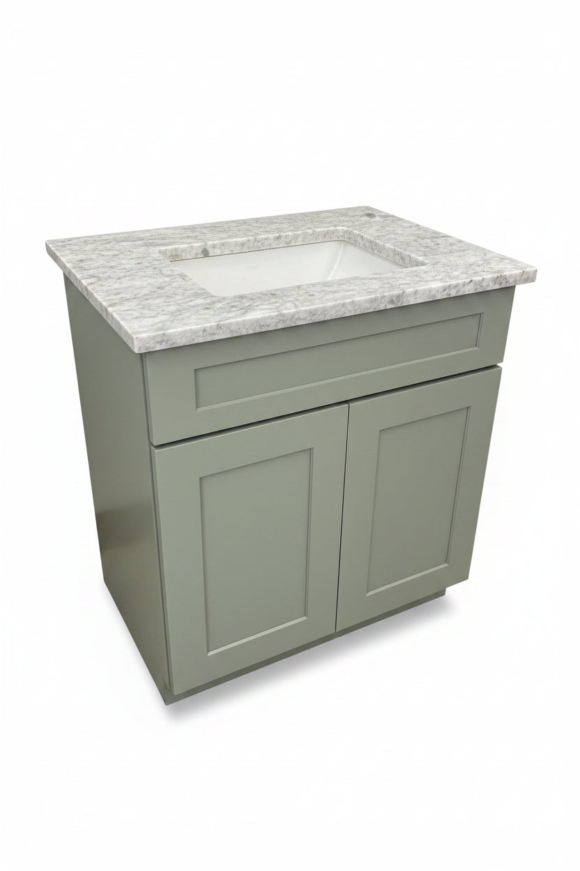 30" Cab-Tec Shaker Moss Vanity with 3CM Polished Fantasy Brown Top
