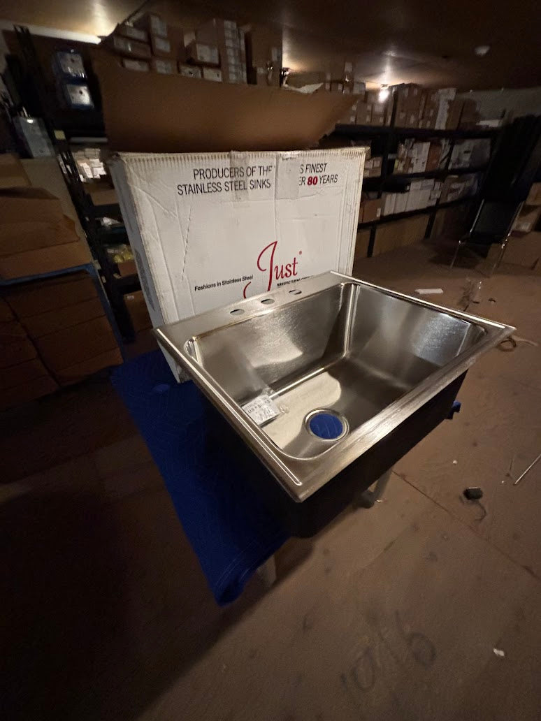 Just Manufacturing SLXD2225A3 Single Bowl Drop-in Sink, 3 holes, Silver (Open Box)