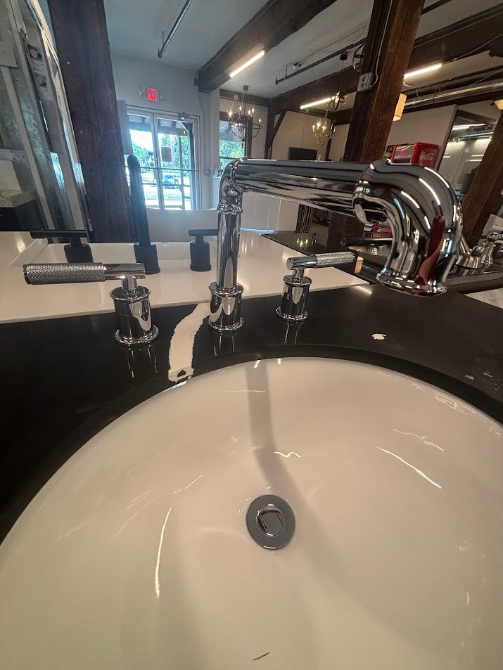 36" Adler Vanity in Black  Quartz Countertop & Avallon Chrome Faucet