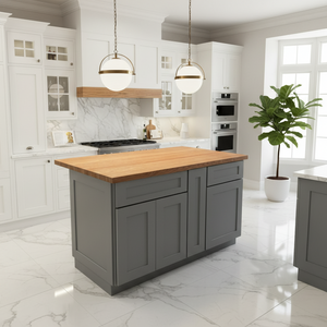 60" x 36" Solid Wood Gray Kitchen Island – John Boos 1.5" Cherry Top, Soft-Close Drawers, Full Storage Layout, 360° Furniture Finish