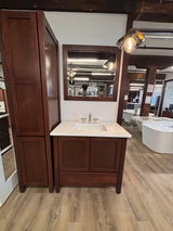 36" Bertch Cherry Vanity with Real Quartz Top and 18" Linen Tower with Matching Mirror