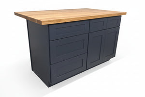 60” Navy Kitchen Island with Wood Top
