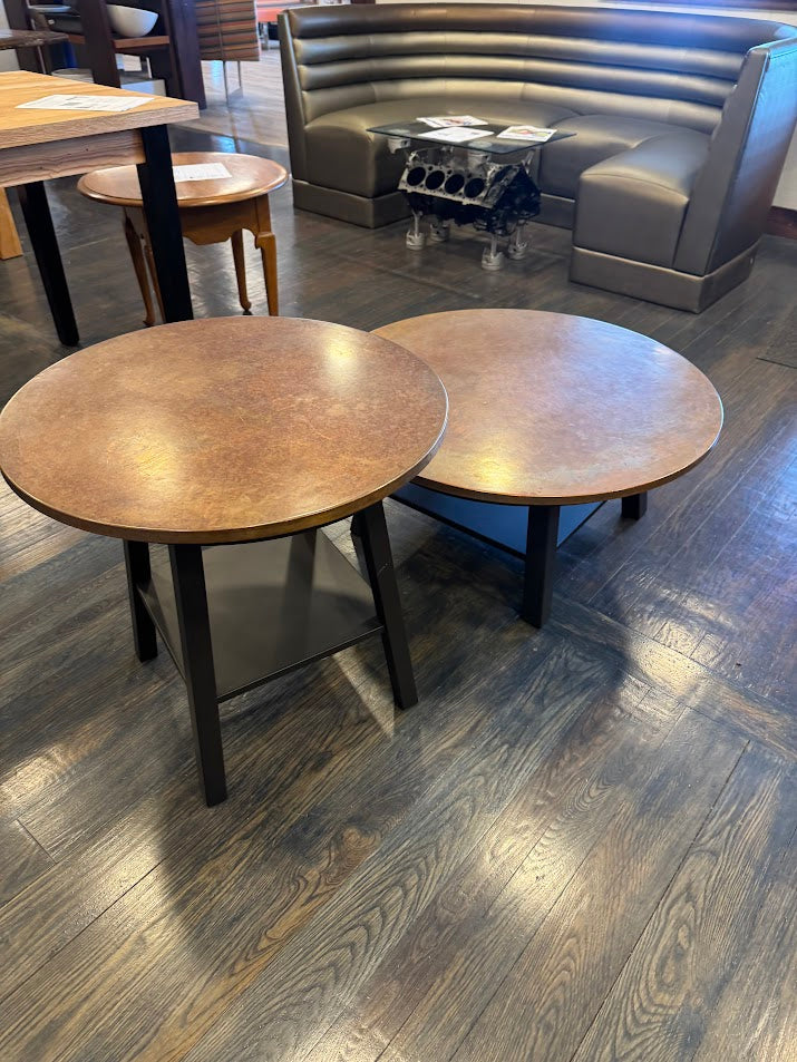 Ethan Allen Sherman Round Copper-Top Coffee and Cocktail Table