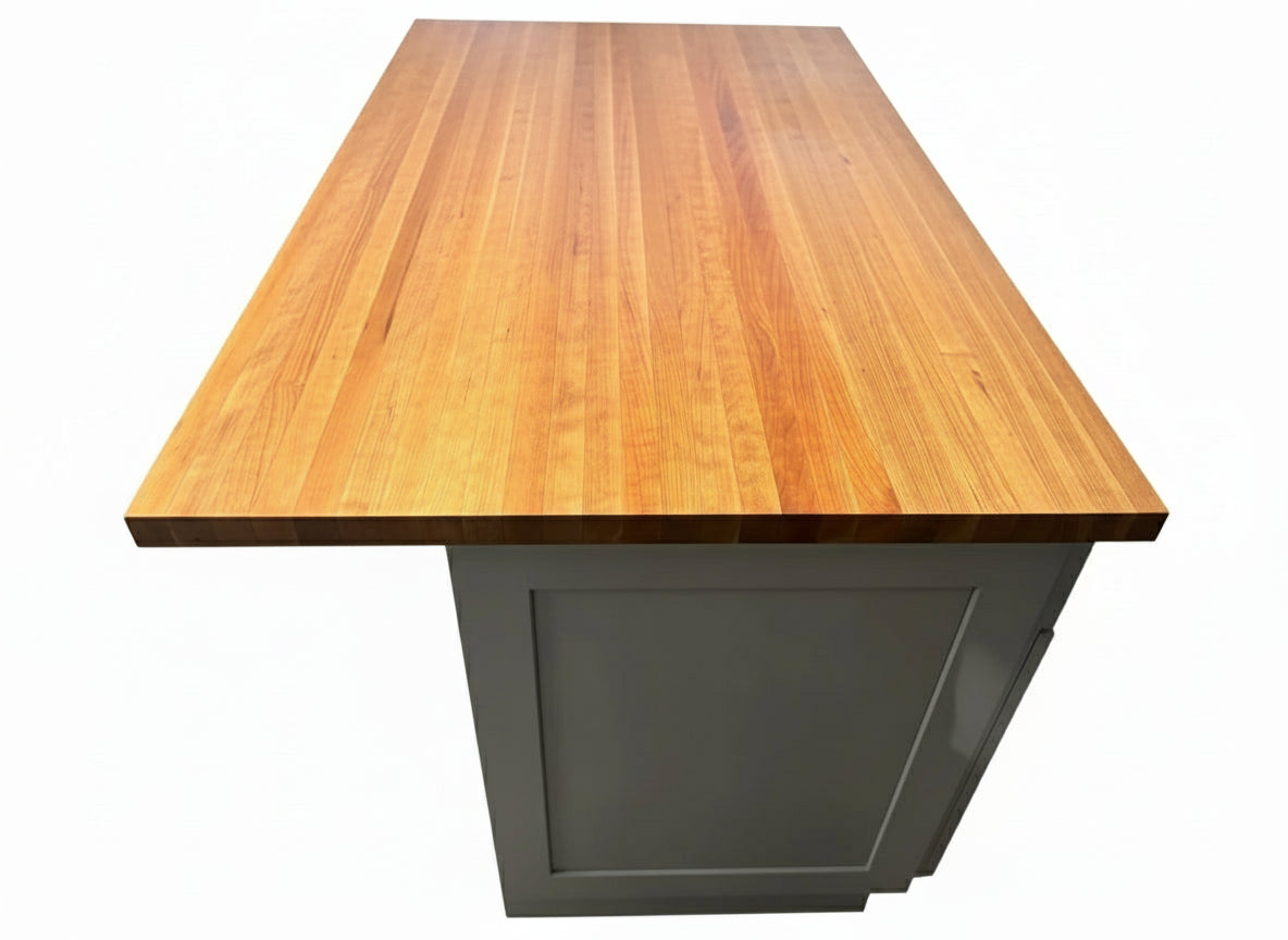 60" x 36" Solid Wood Gray Kitchen Island – John Boos 1.5" Cherry Top, Soft-Close Drawers, Full Storage Layout, 360° Furniture Finish