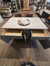 60" x 36" Grey Kitchen Island 3CM Quartz Top Soft-Close Drawers Full Storage Layout, 360° Furniture Finish
