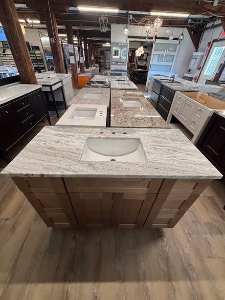50” Shaker Carmel Cab-Tec Vanity w/ Fantasy Brown Marble Top 3CM