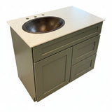 Cab-Tec 36" Shaker Moss Offset Vanity with Wilsonart Thinscape Top & Premier Copper Sink