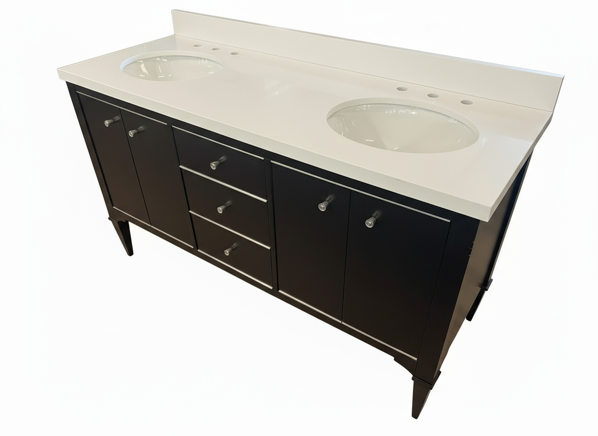 Fairmont Designs Charlottesville 60″ Double Vanity Suite – Vintage Black + Pure White Quartz – Floor Model
