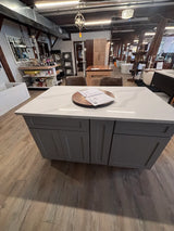 60" x 36" Grey Kitchen Island 3CM Quartz Top Soft-Close Drawers Full Storage Layout, 360° Furniture Finish