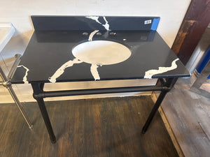 Custom 37×21 “Cowtop” Black Quartz Top + Matte-Black Console Frame