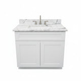 36" Cab-Tec White Shaker Vanity with Pental Quartz Top and Brushed Nickel Faucet