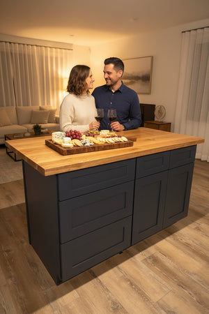 60” Navy Kitchen Island with Wood Top